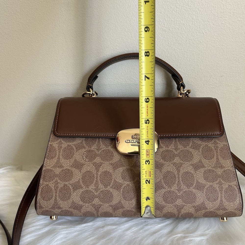 Coach Eliza Brown Signature Canvas Leather Shoulder Bag Excellent - Picture 10 of 11